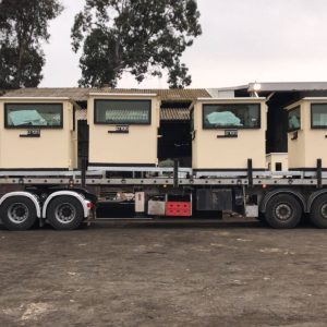 Bullet-resistant guard booth in transit, ready for installation