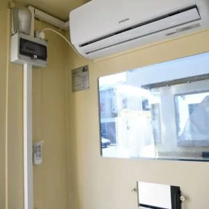 The bullet resistant booth is equipped with an Air conditioner to keep the personnel in a suitable climate