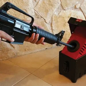 Bullet Trap, a Security Product by Mifram: Box unloading unit in action – also for long barreled weapons